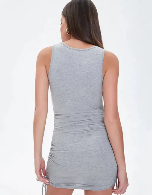 Ruched Slim Fit Mini Dress with Sleeveless Design