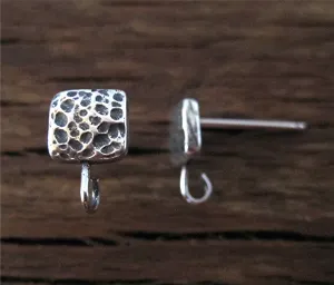 Rustic Textured Square Earring Posts in Sterling Silver (one pair) (N)