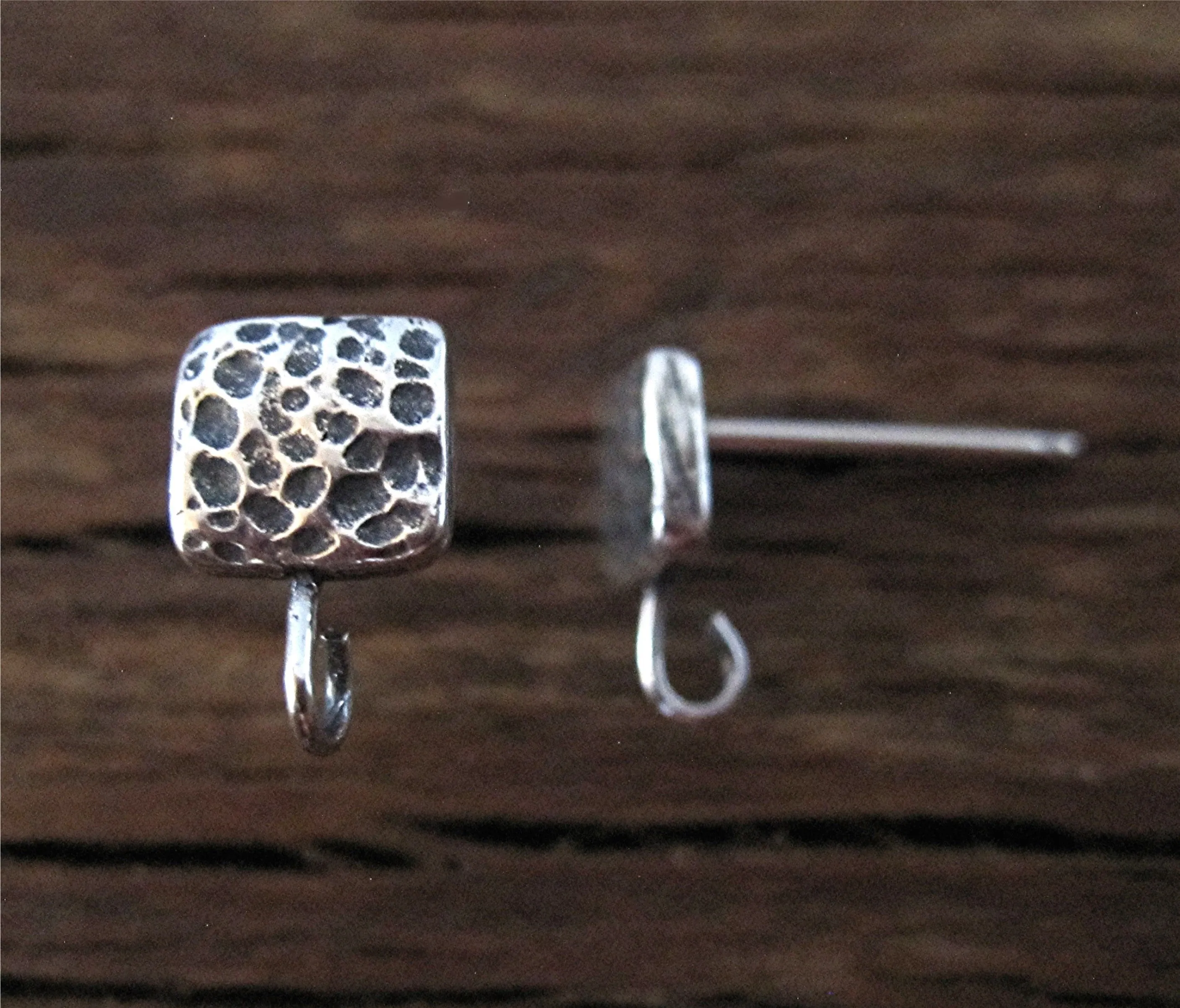Rustic Textured Square Earring Posts in Sterling Silver (one pair) (N)