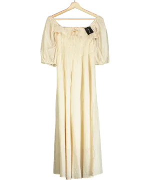 R.Vivimos Cream Women's Polka Dot Slim Fit Half Sleeve Dresses Square Collar Long Midi Dress UK 6