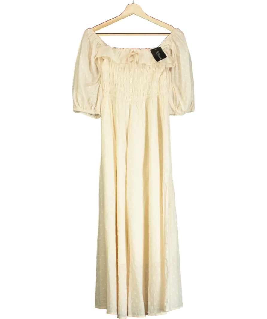 R.Vivimos Cream Women's Polka Dot Slim Fit Half Sleeve Dresses Square Collar Long Midi Dress UK 6
