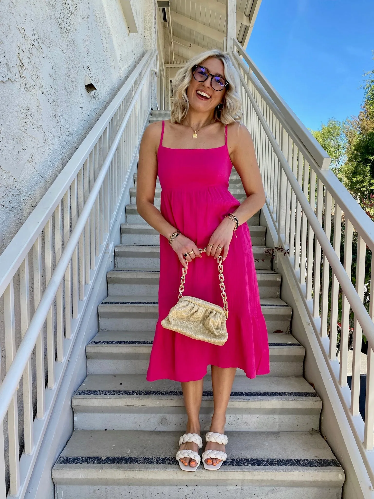Sadie Midi Dress in Hot Pink
