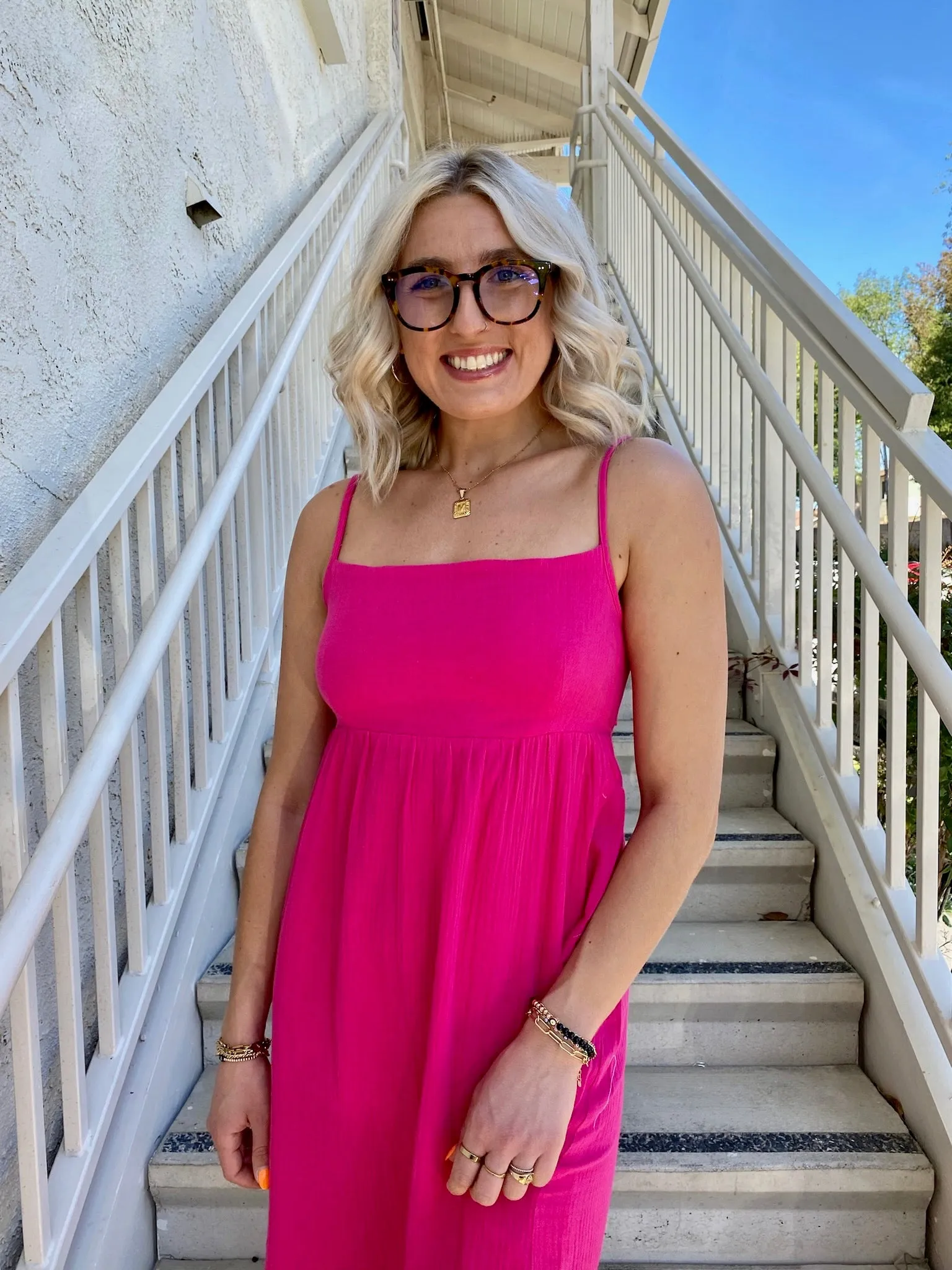 Sadie Midi Dress in Hot Pink
