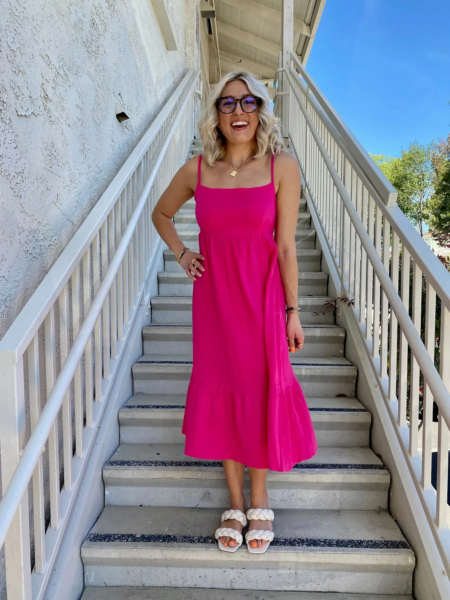 Sadie Midi Dress in Hot Pink
