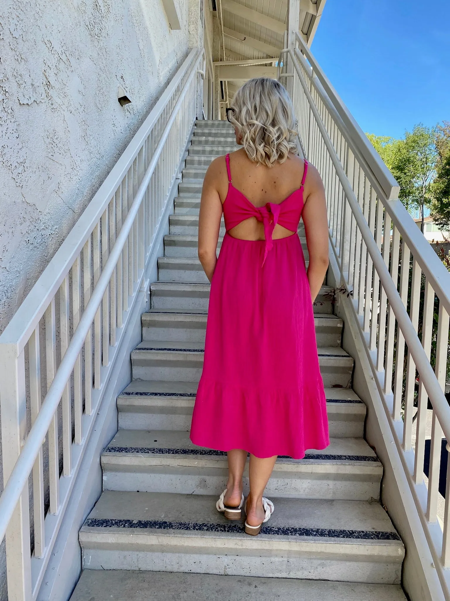 Sadie Midi Dress in Hot Pink