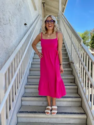 Sadie Midi Dress in Hot Pink