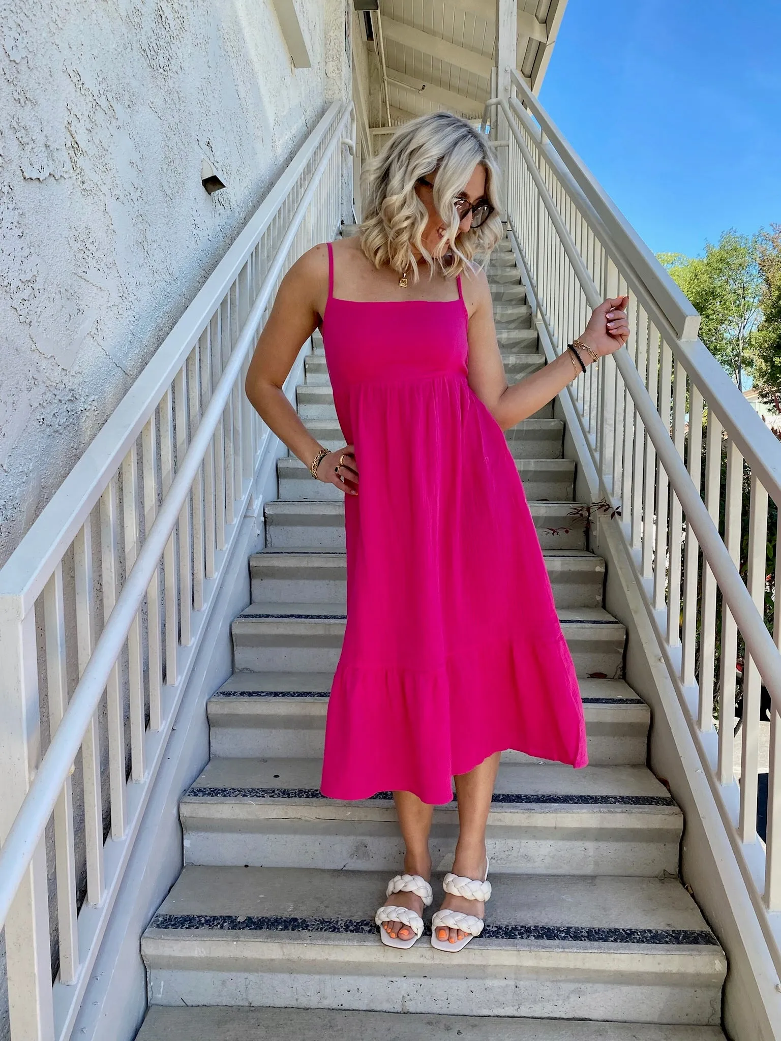 Sadie Midi Dress in Hot Pink
