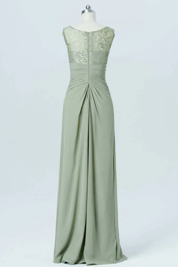 Sage Green A-line Asymmetric Side Ruffles Chiffon Long Dress