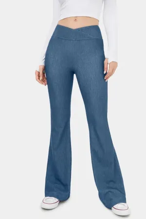 Sail Blue Crossover High Waist Fit and Flare Jeans