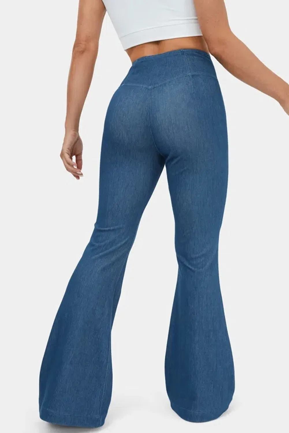 Sail Blue Crossover High Waist Fit and Flare Jeans