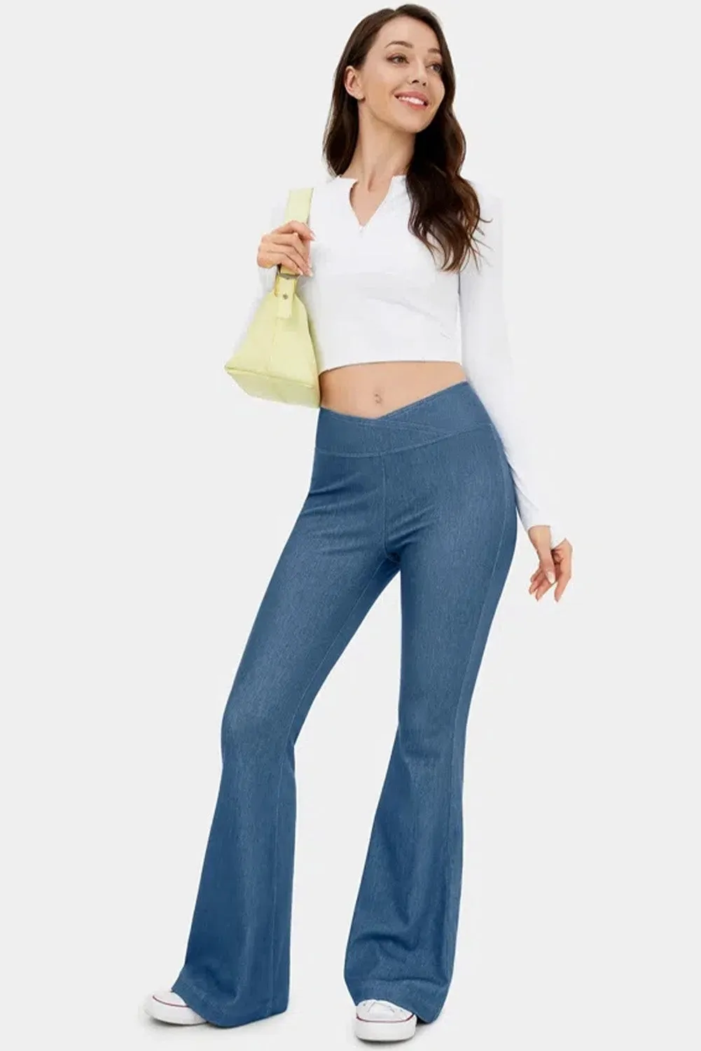 Sail Blue Crossover High Waist Fit and Flare Jeans