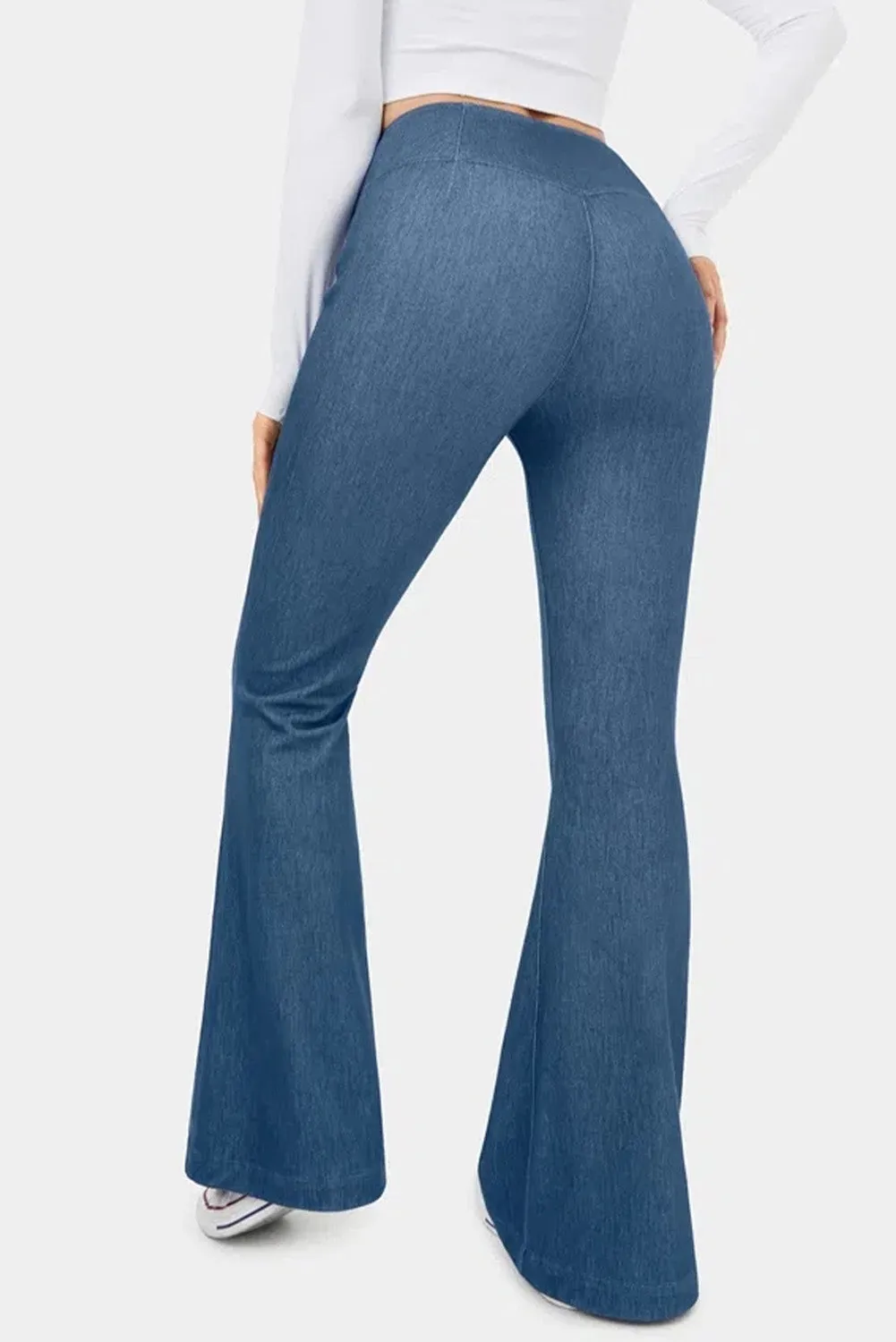 Sail Blue Crossover High Waist Fit and Flare Jeans