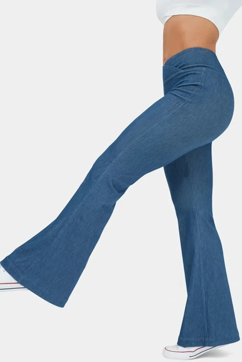 Sail Blue Crossover High Waist Fit and Flare Jeans