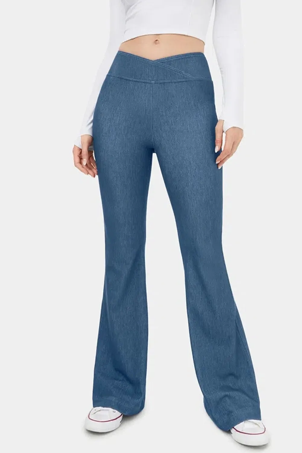 Sail Blue Crossover High Waist Fit and Flare Jeans
