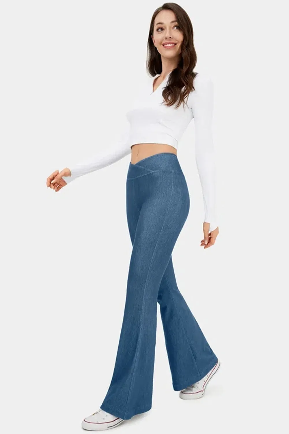 Sail Blue Crossover High Waist Fit and Flare Jeans