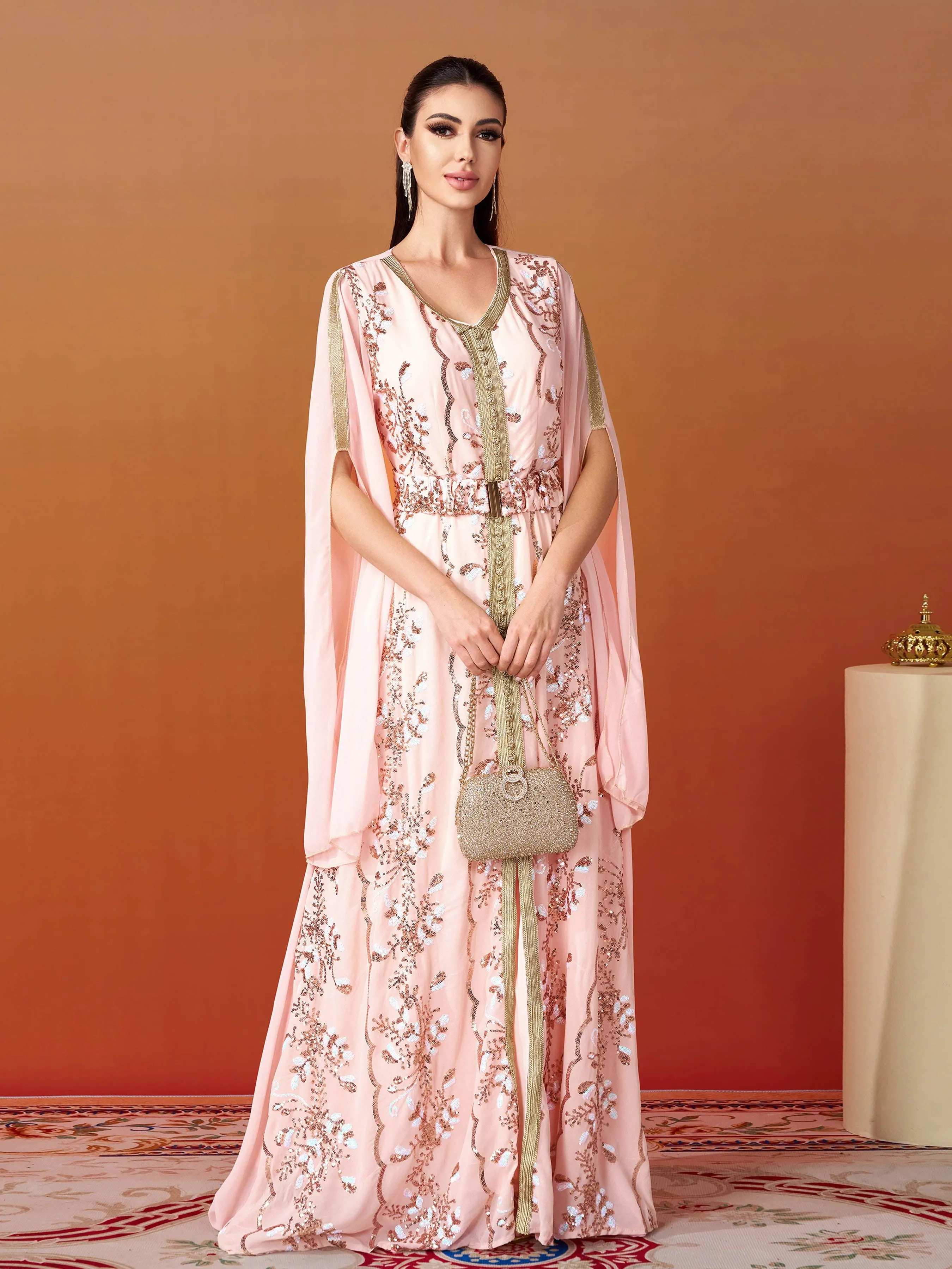 Sequin Floral A-line Pink Tulle Dress MES00413