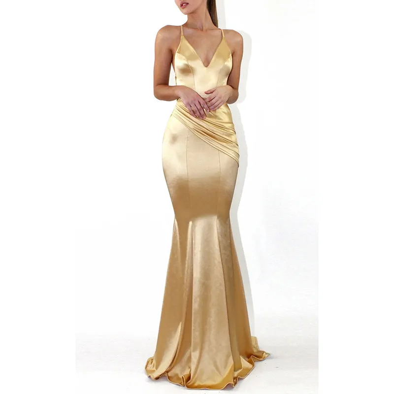 Sexy Deep V Strap Solid Color Dress