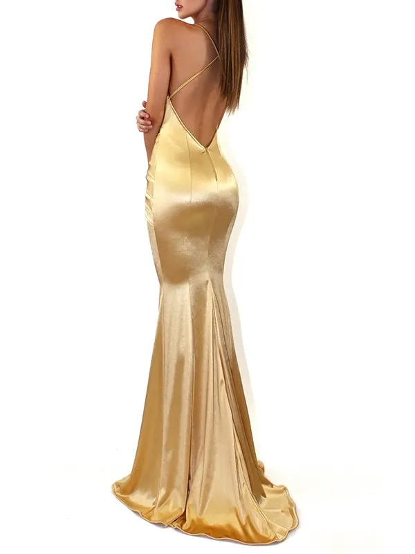 Sexy Deep V Strap Solid Color Dress