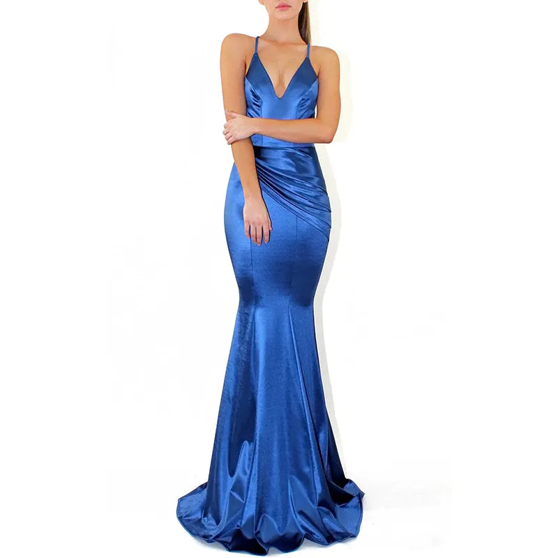 Sexy Deep V Strap Solid Color Dress