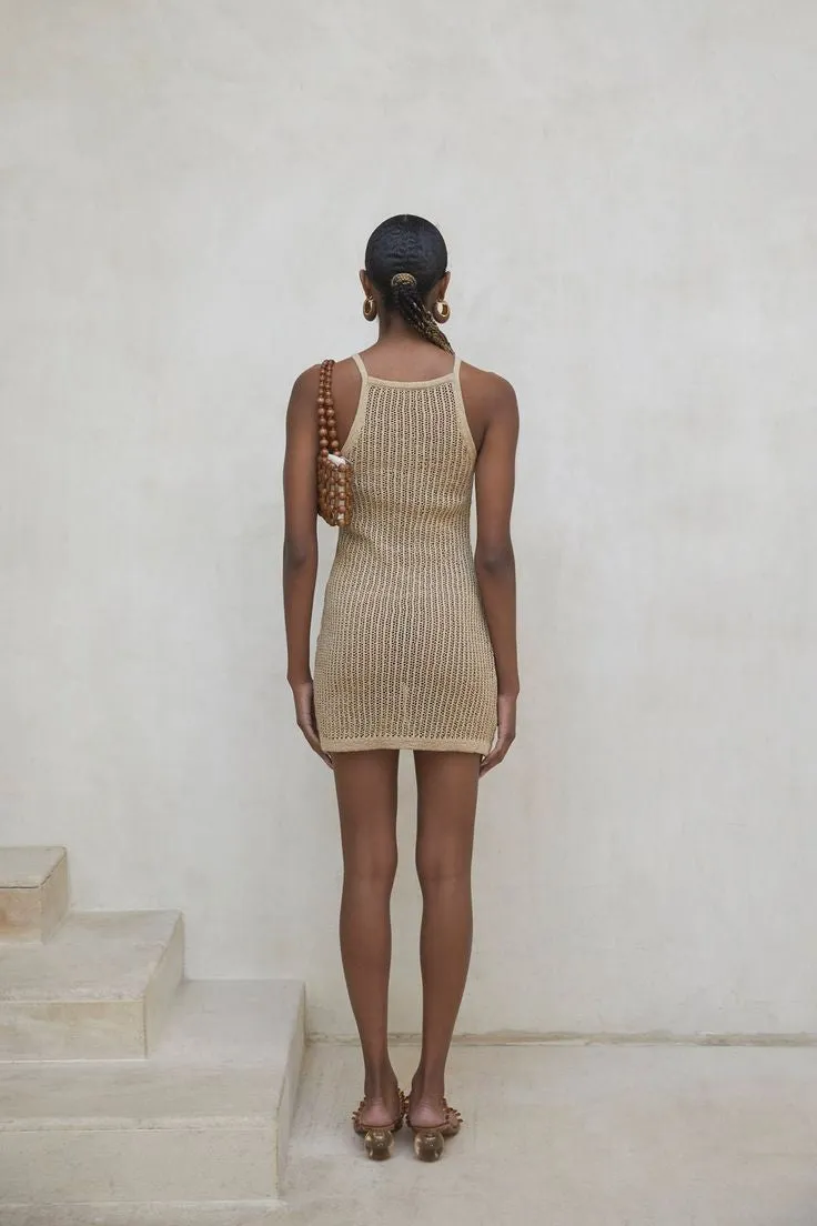 Sexy Striped Dress Blue Crochet Tunic Elegant Sleeveless Women Summer Dress Beach Wear Swim Suit Cover Up