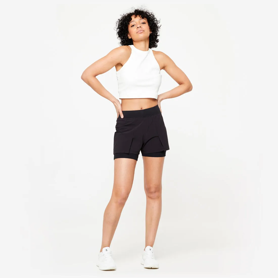Short et sous short de Fitness Femme - 500 Noir 2 en 1