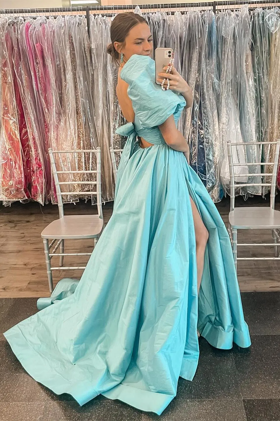 Short Puff Sleeves Pink A-line Princess Dress