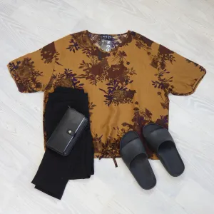 Short Sleeve Verity Tie Top- Mustard Floral