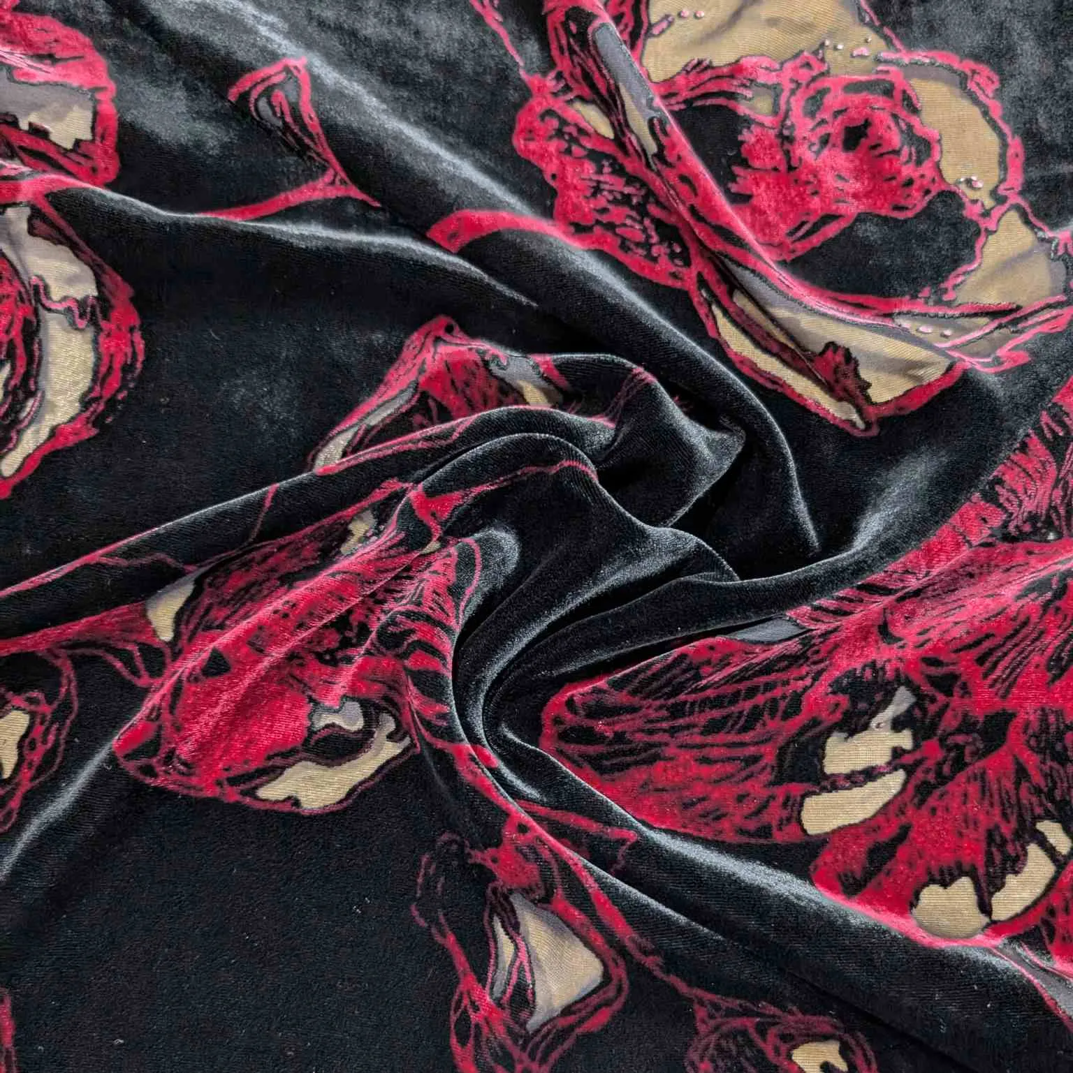 Silk Burnout Velvet, Crimson Floral