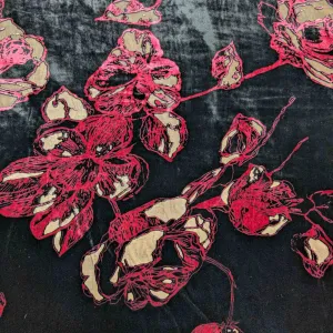 Silk Burnout Velvet, Crimson Floral