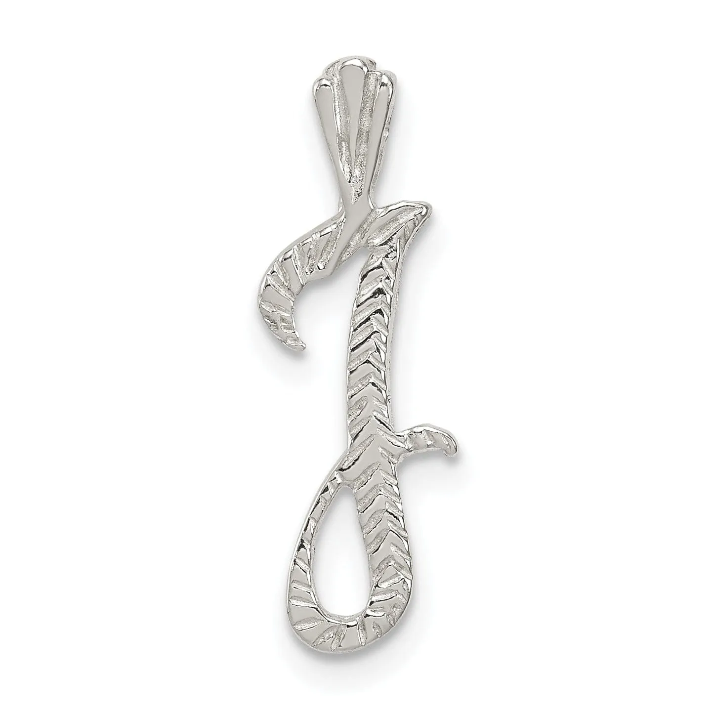 Silver Polished Textured Letter J Charm Pendant