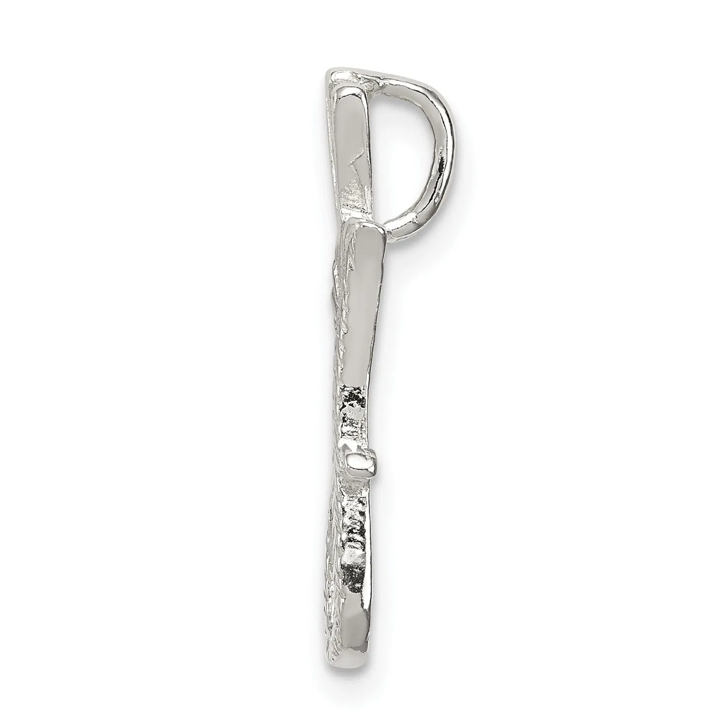 Silver Polished Textured Letter J Charm Pendant