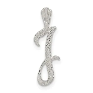Silver Polished Textured Letter J Charm Pendant