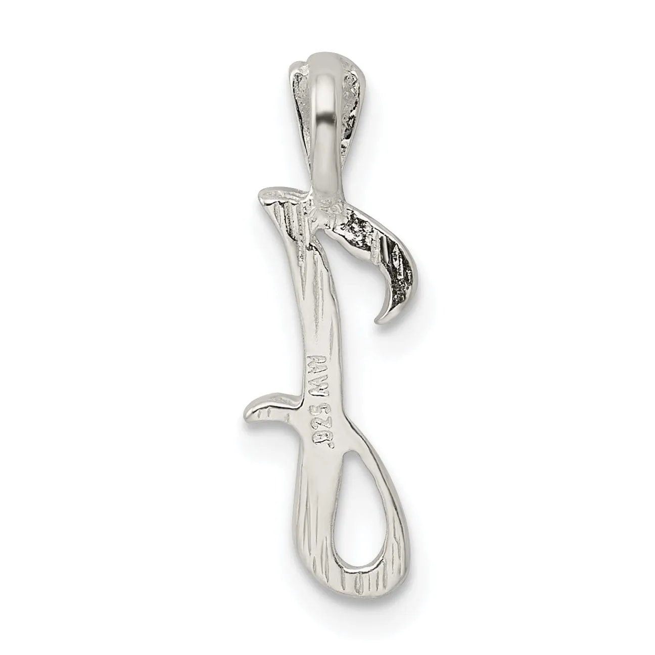 Silver Polished Textured Letter J Charm Pendant