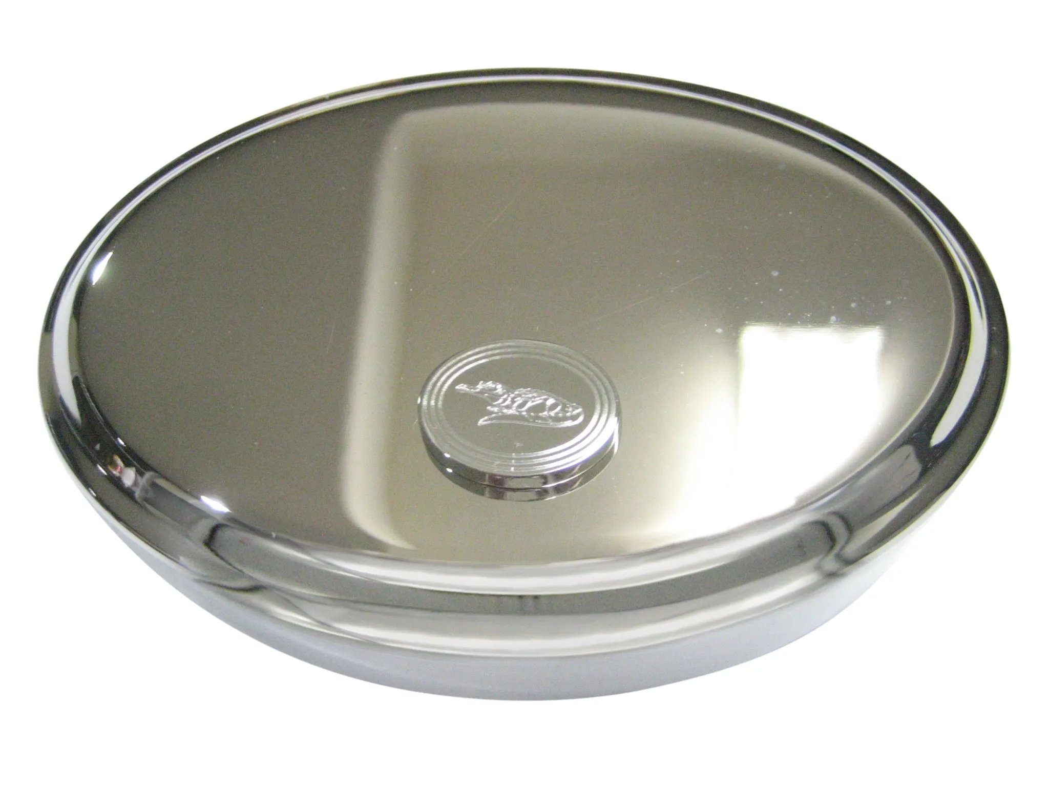 Silver Toned Etched Oval Detailed Alligator Oval Trinket Jewelry Box