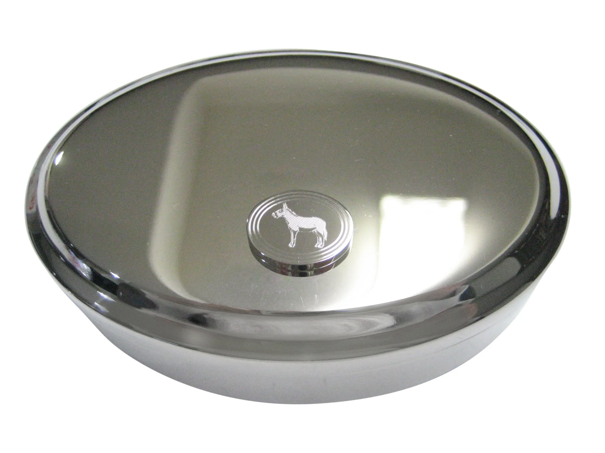Silver Toned Etched Oval Donkey Oval Trinket Jewelry Box