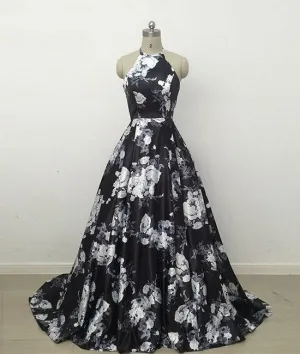 simple black long prom dress, black evening dress