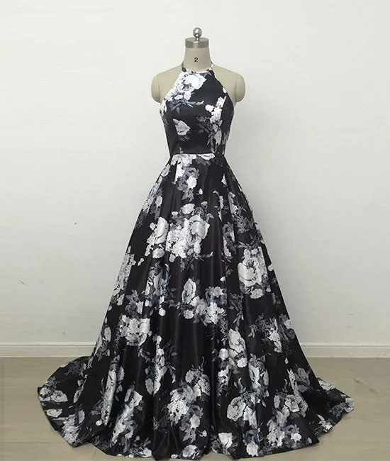 simple black long prom dress, black evening dress