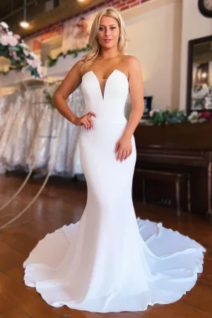 Skyla | Simple White Boho Mermaid Satin  Long Sleeveless Wedding Dress