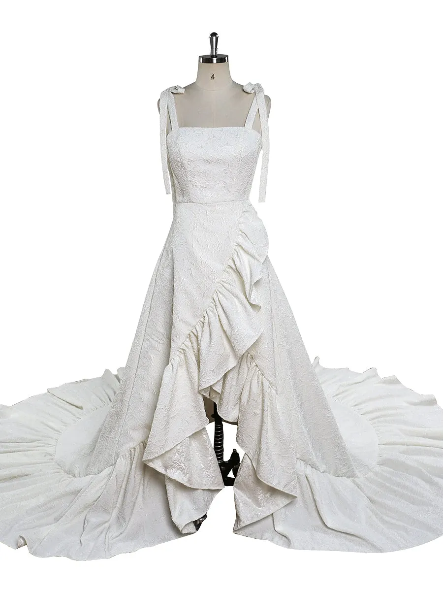 Sleeveless Retro High Quality Elegant Jacquard White Wedding Dress YEWEN YW221112