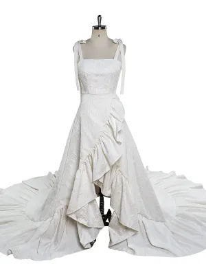 Sleeveless Retro High Quality Elegant Jacquard White Wedding Dress YEWEN YW221112