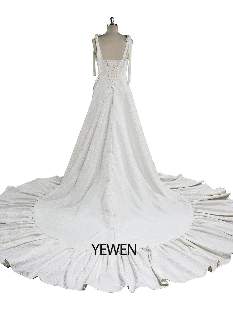 Sleeveless Retro High Quality Elegant Jacquard White Wedding Dress YEWEN YW221112