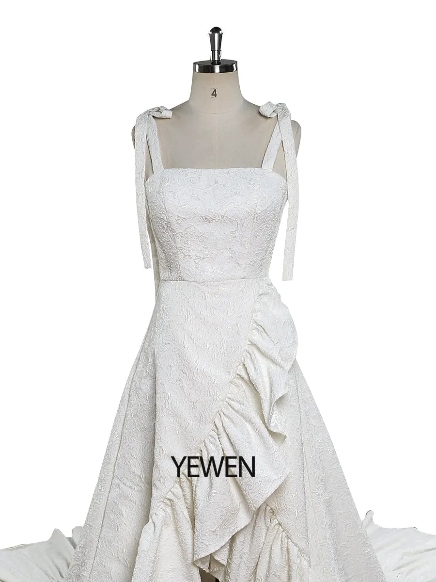 Sleeveless Retro High Quality Elegant Jacquard White Wedding Dress YEWEN YW221112