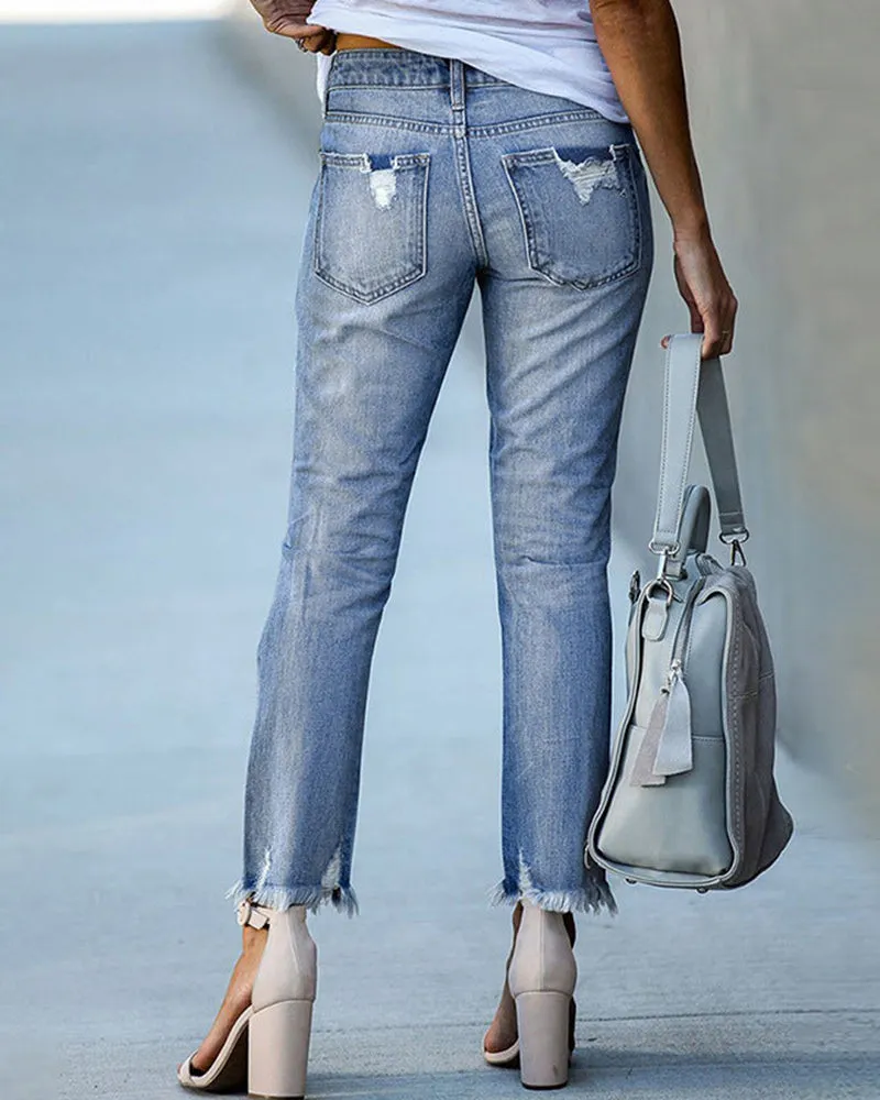 Slim-Fit Ripped Jeans for Women