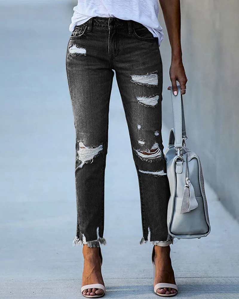 Slim-Fit Ripped Jeans for Women