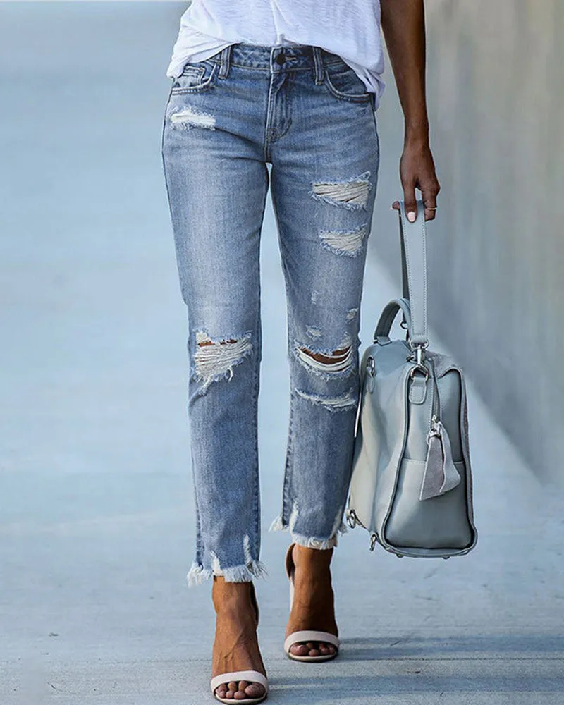 Slim-Fit Ripped Jeans for Women