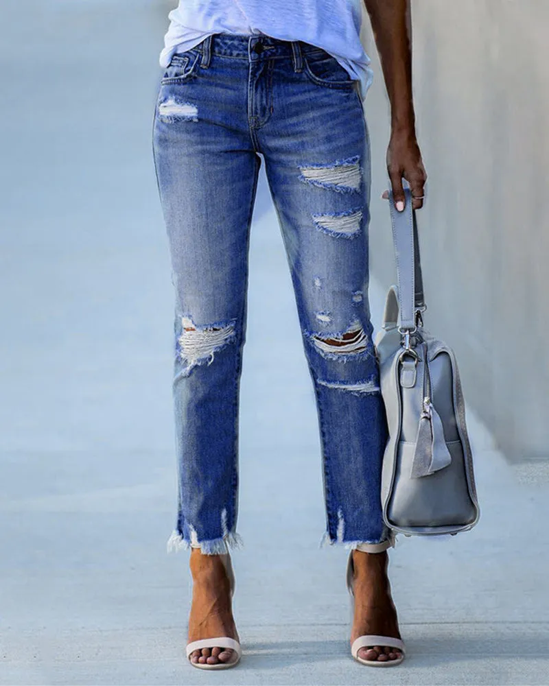 Slim-Fit Ripped Jeans for Women