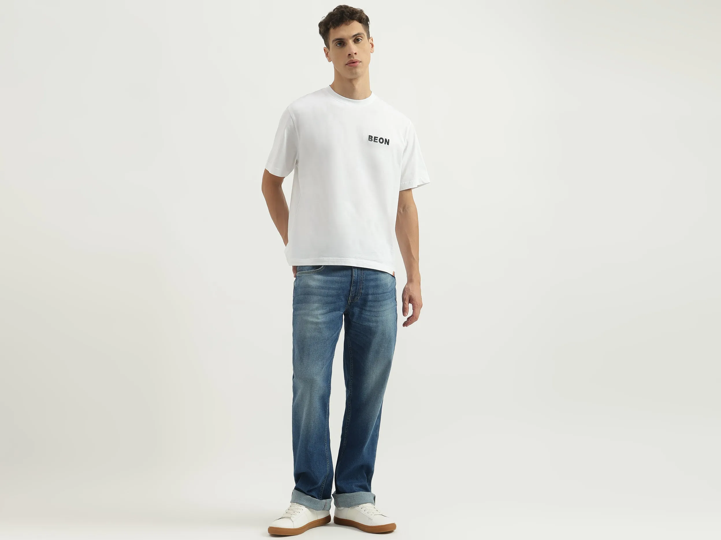 Solid Boot-Leg Fit Jeans