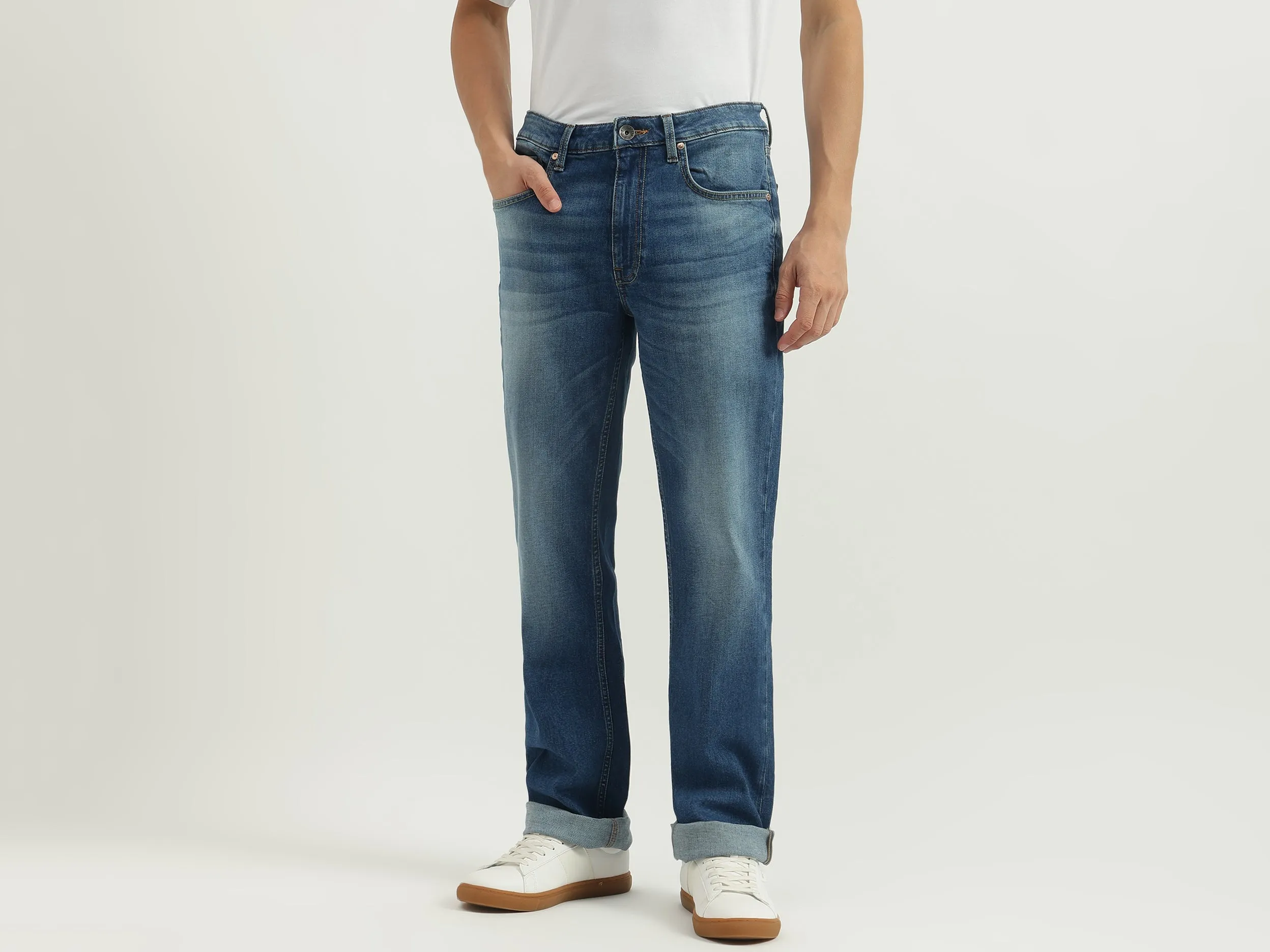 Solid Boot-Leg Fit Jeans