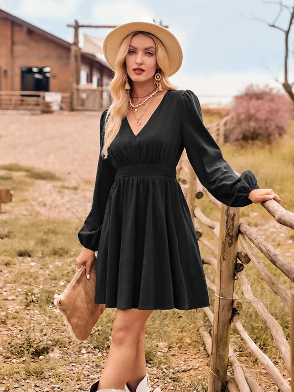 Solid Print Slim Fit Dress with Elastic Waist