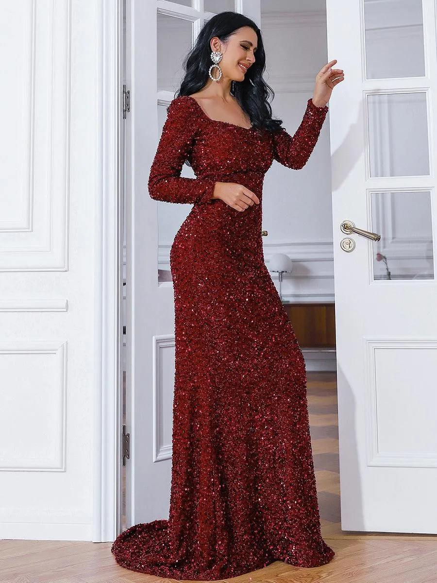 Square Neck Glitter Mermaid Evening Dress XJ429
